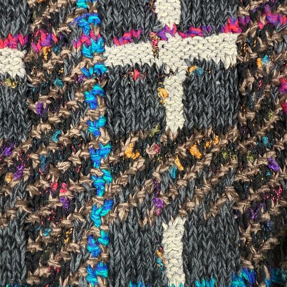 Vtg Cardigan Sweater Debra Lubell Size M Mixed Media Gray Grandma Old Money - Picture 5 of 6